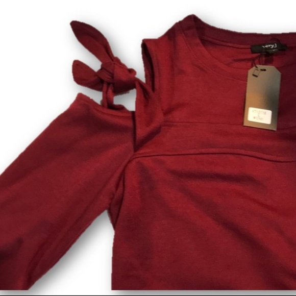 Wine long sleeve cold shoulder tie boho top NWT - Picture 6 of 6
